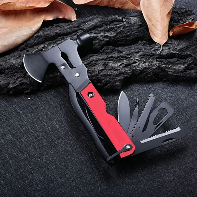 Multitool 17w1 Składany Scyzoryk Nóż Piła Survival - Czerwony