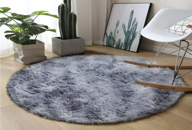 Dywan Okrągły Shaggy Ombre 300x300 cm Do Salonu - Srebrny