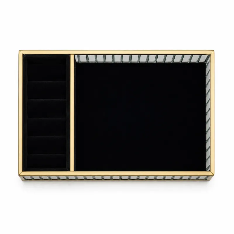 Szklana Szkatułka Na Biżuterię 26x13x4cm Organizer Welurowa - Czarna