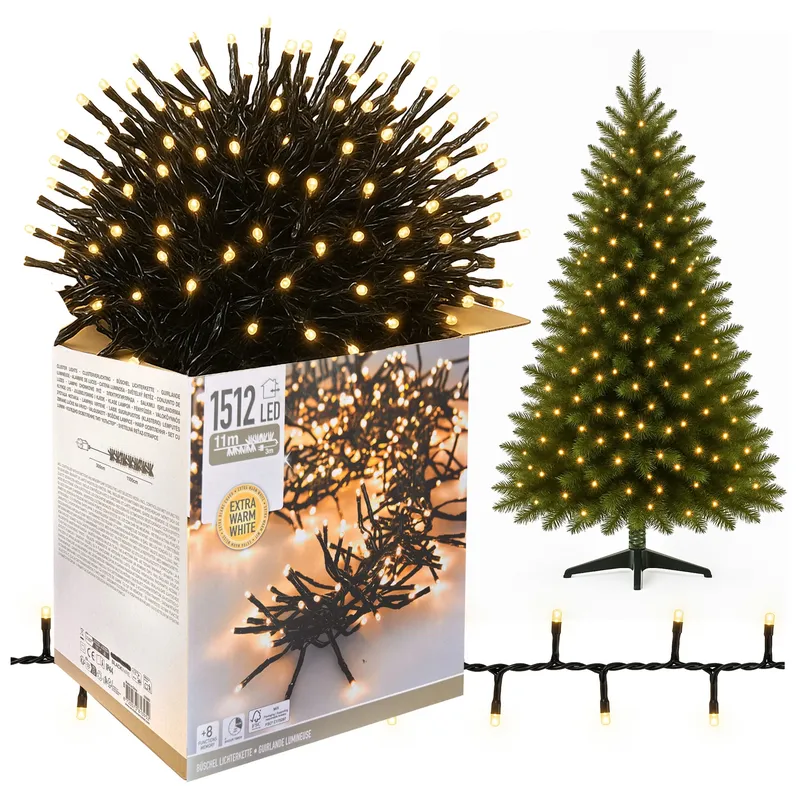 Lampki Choinkowe 1512 LED 15m Ciepłe Timer IP44 - Biały