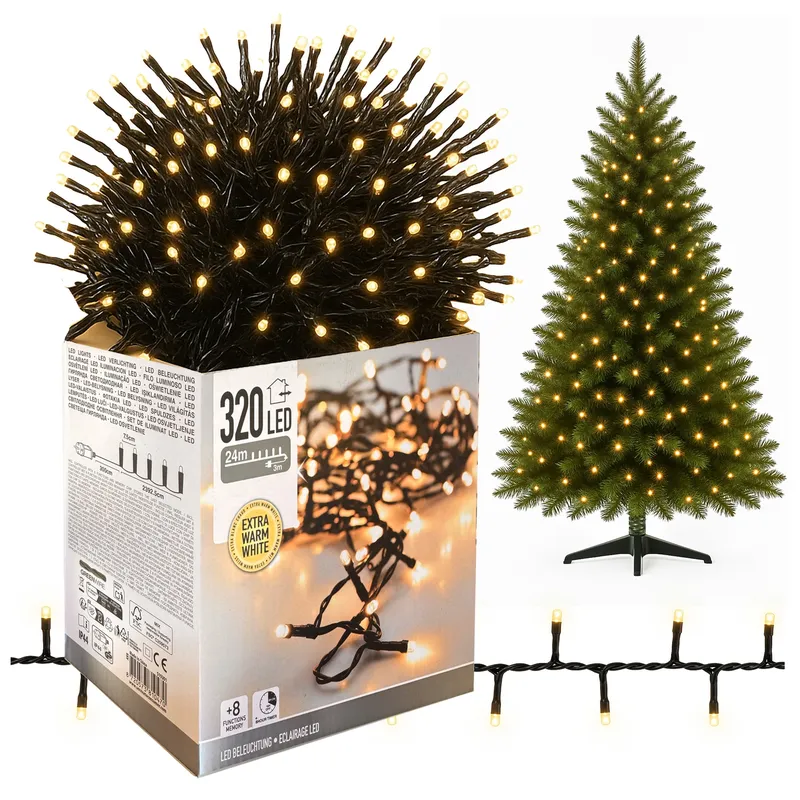 Lampki Choinkowe 320 LED 27m Ciepłe IP44 Timer - Biały