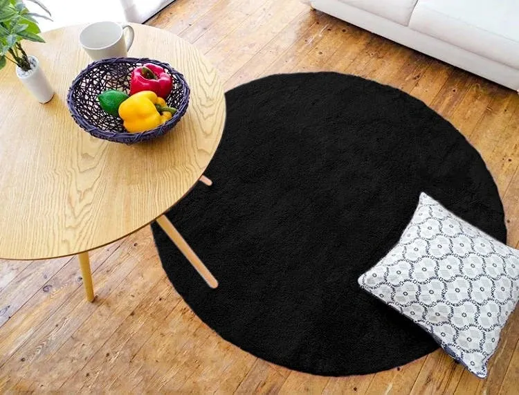 Dywan Okrągły Shaggy 160x160 cm Do Salonu I Sypialni - Czarny