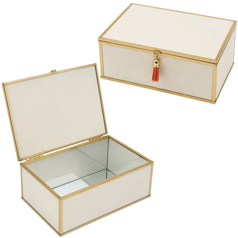 Szkatułka Na Biżuterię 18x13x7 cm Welurowa Organizer - Beżowa