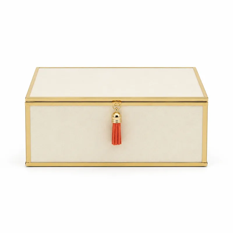 Szkatułka Na Biżuterię 18x13x7 cm Welurowa Organizer - Beżowa
