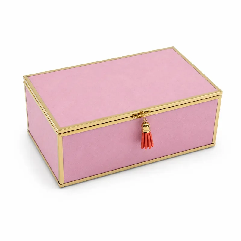 Szkatułka Na Biżuterię 18x13x7 cm Organizer Welurowa - Różowa
