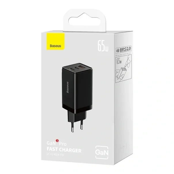 Ładowarka Sieciowa GaN 65W BASEUS GAN5 Pro 3 Porty USB-C/A - Czarny