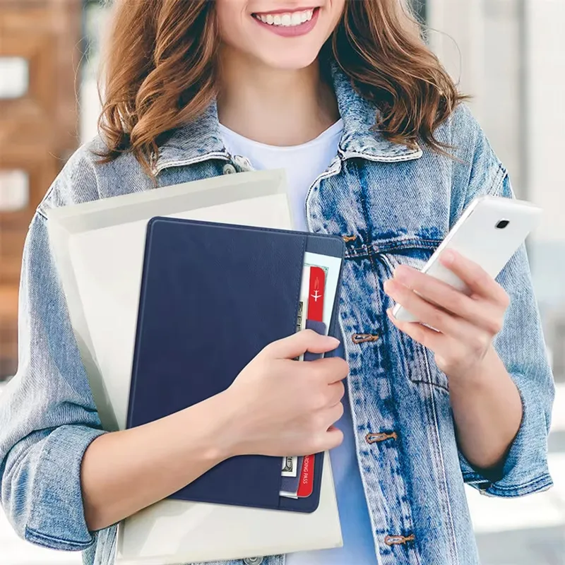 Etui Skórzane Do Lenovo Tab M11 10.95 Z Kieszeniami I Podstawką - Granatowe