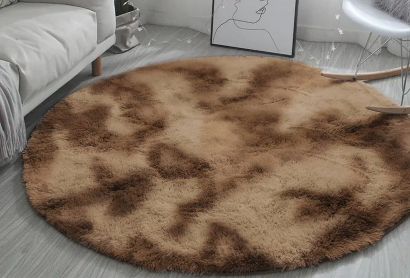 Dywan Okrągły Shaggy Ombre 80 cm Pluszowy Do Salonu - Kawowy