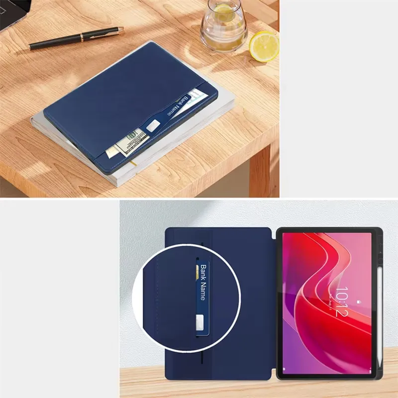 Etui Skórzane Do Lenovo Tab M11 10.95 Z Kieszeniami I Podstawką - Granatowe