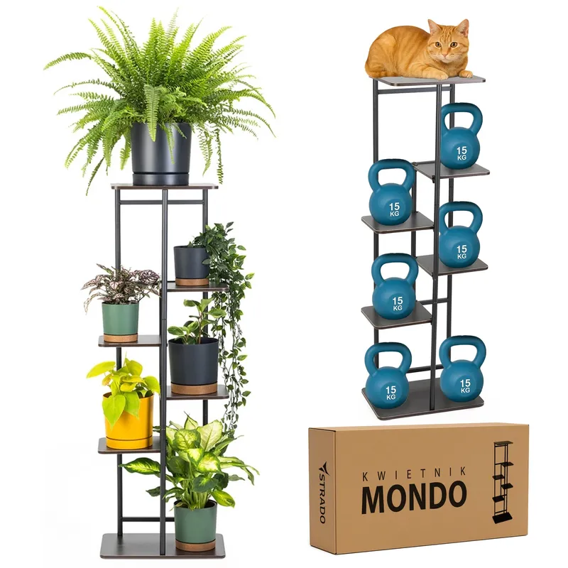 Stojący Kwietnik 106cm Metalowy 6 Poziomów Regał Loft Mondo - Czarny