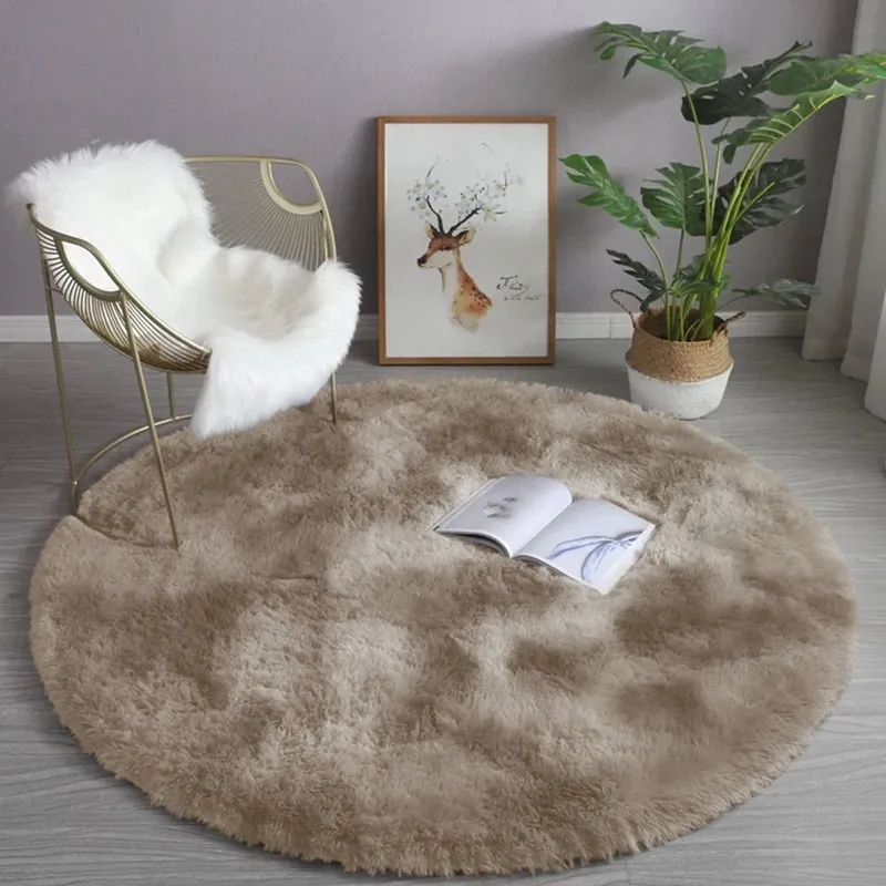 Dywan Okrągły Shaggy Ombre 150x150 cm Do Salonu - Beżowy