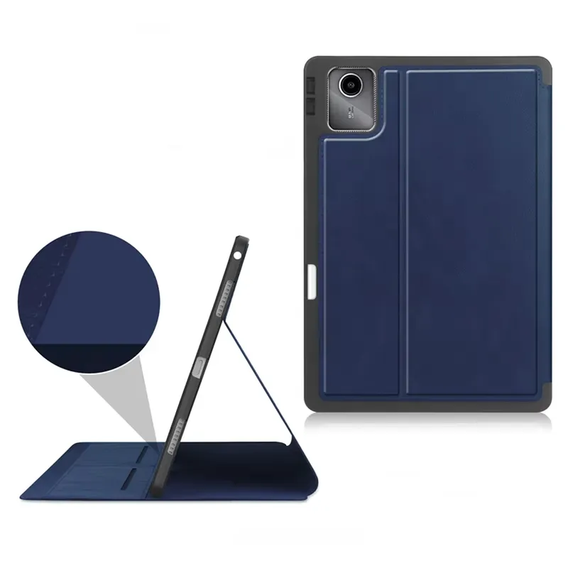 Etui Skórzane Do Lenovo Tab M11 10.95 Z Kieszeniami I Podstawką - Granatowe