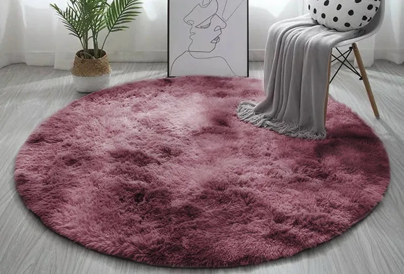 Dywan Okrągły Shaggy Ombre 120x120 cm Do Salonu - Czerwony