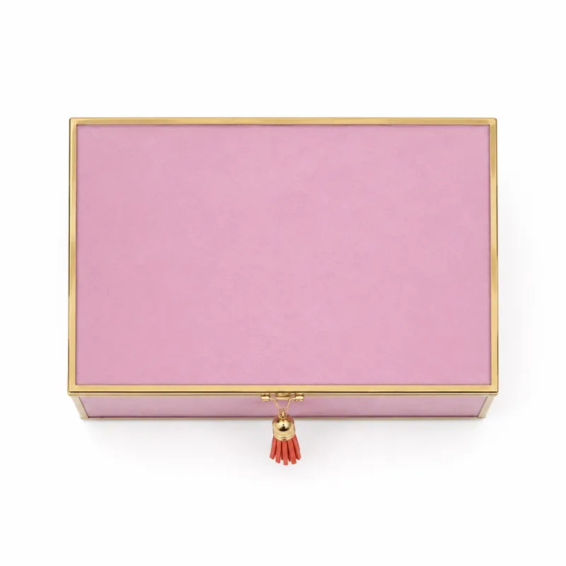 Szkatułka Na Biżuterię 18x13x7 cm Organizer Welurowa - Różowa