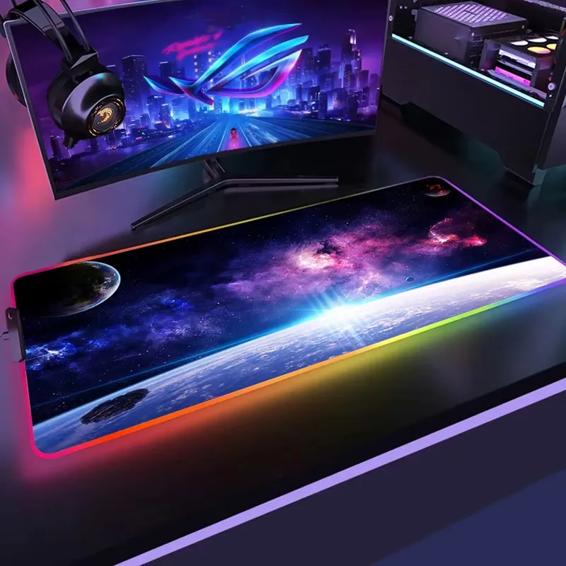Podkładka Pod Mysz RGB 80x30 LED XXL Kosmos - Czarna