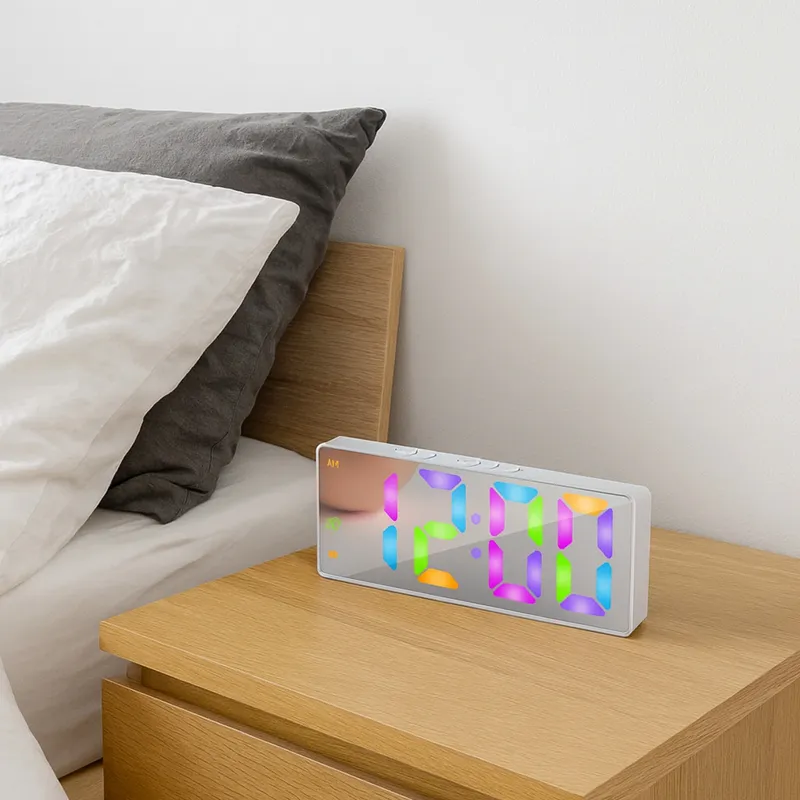 Budzik Zegar Elektroniczny Cyfrowy LED 24H Alarm Drzemka - Biały