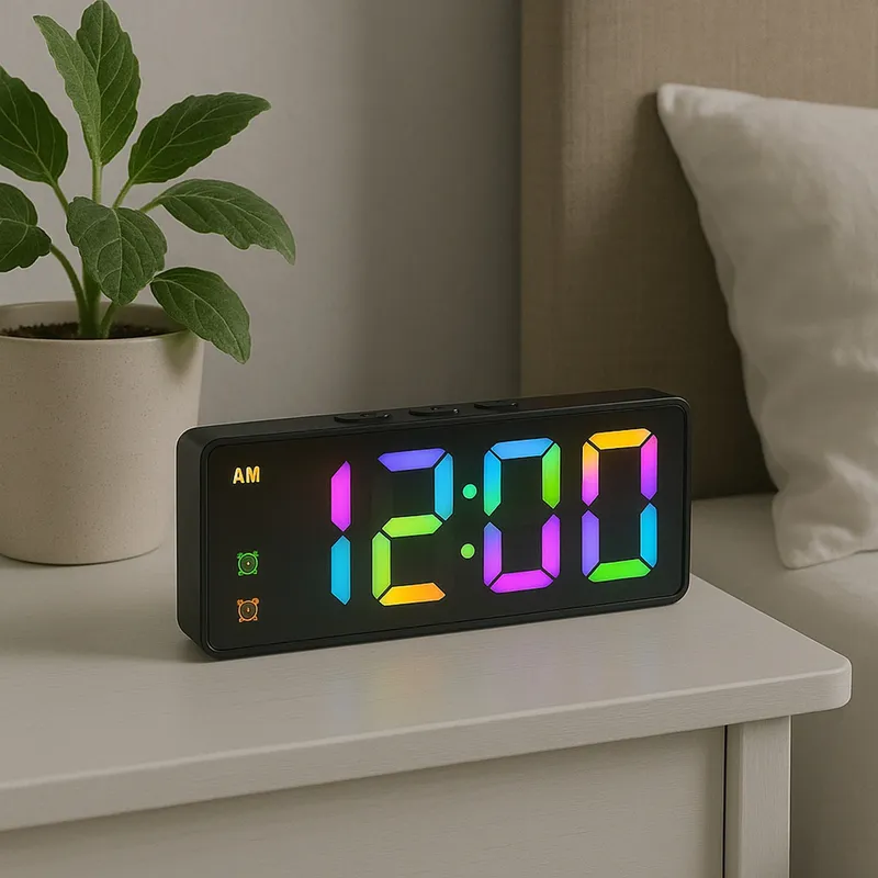 Budzik Zegar Elektroniczny Cyfrowy LED 24H Alarm Drzemka Temp - Czarny