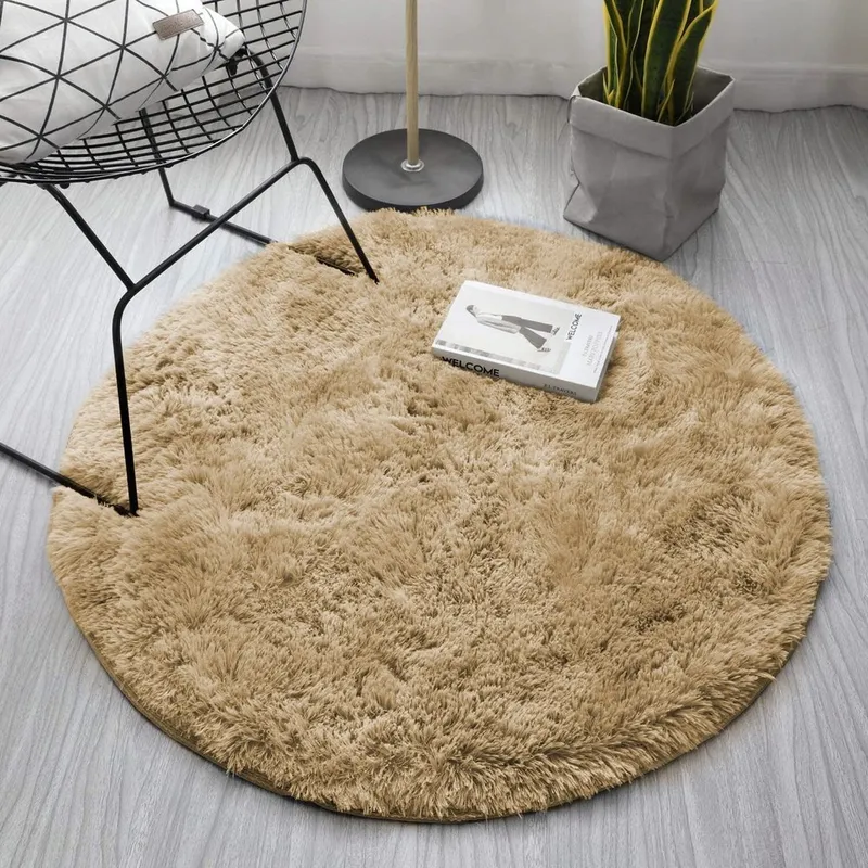 Dywan Okrągły Shaggy 100x100 cm Do Salonu - CappuccinoCamel