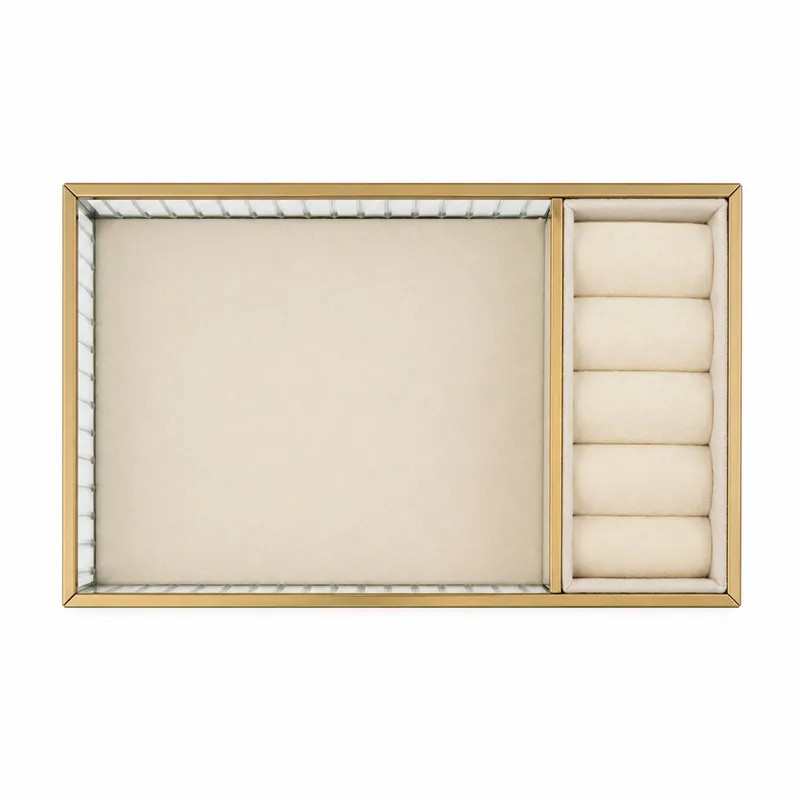 Szklana Szkatułka Organizer Na Biżuterię 26x13x4cm Welurowa - Beżowa