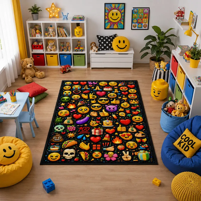 Dywan Gamingowy Mata Pod Fotel Antypoślizgowy 170x120 cm - Emoji 3D 150x100 cm