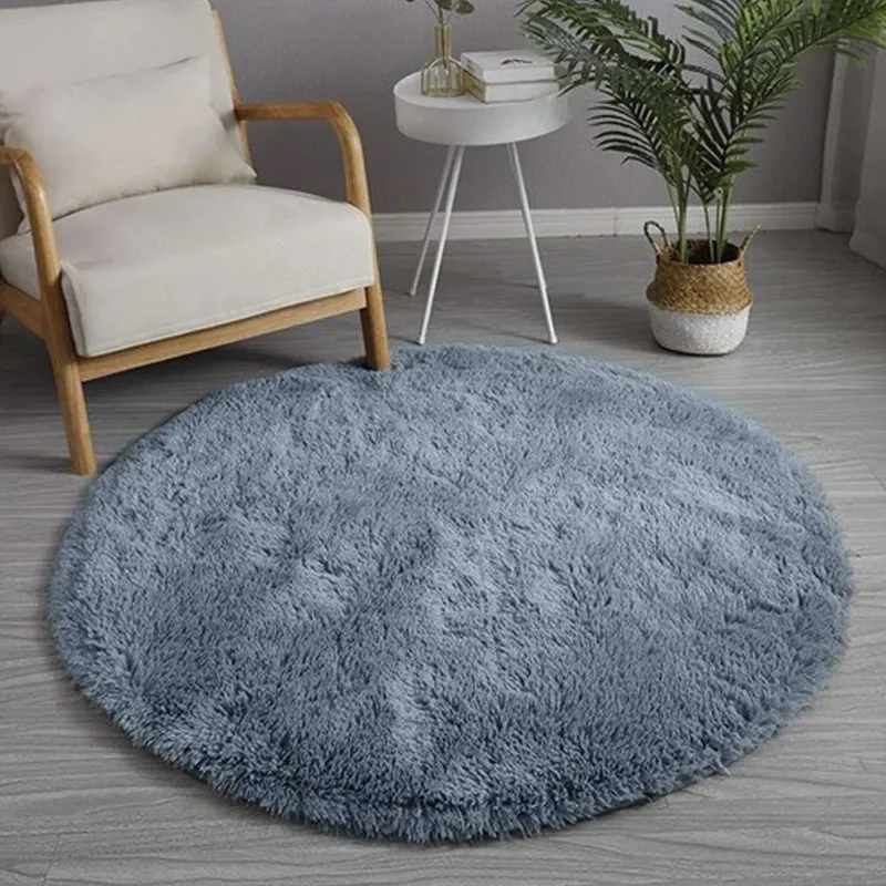 Dywan Okrągły Shaggy 150x150 cm Do Salonu Jasnosrebrny