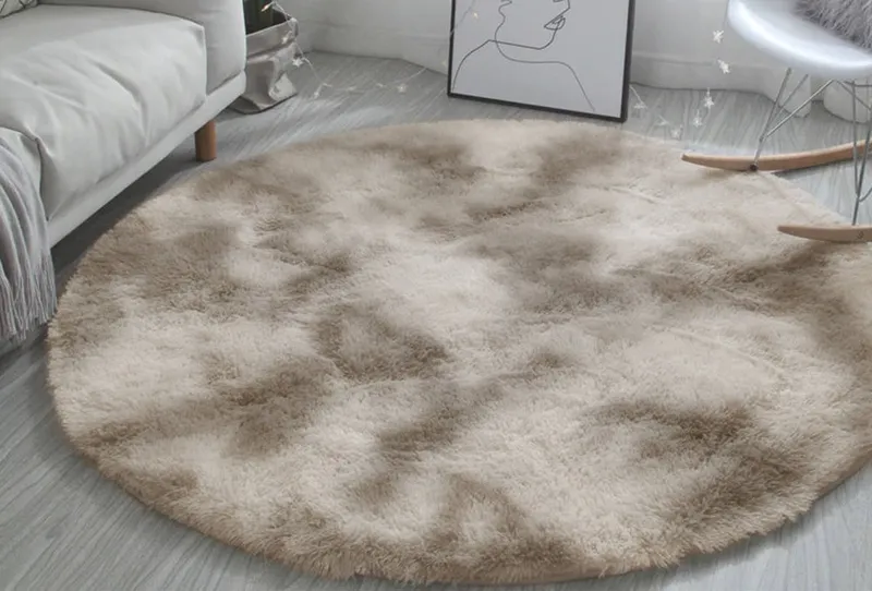 Dywan Okrągły Shaggy Ombre 140x140 cm Do Salonu - Beżowy