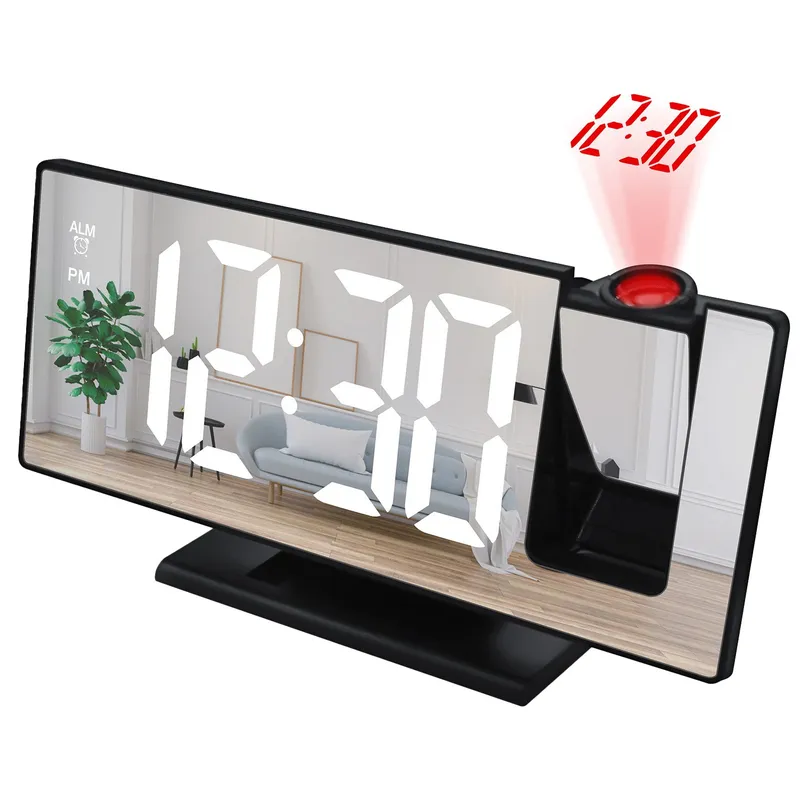 Elektroniczny Zegar LED Cyfrowy Z Projektorem Budzik Termometr 4w1 - Czarny