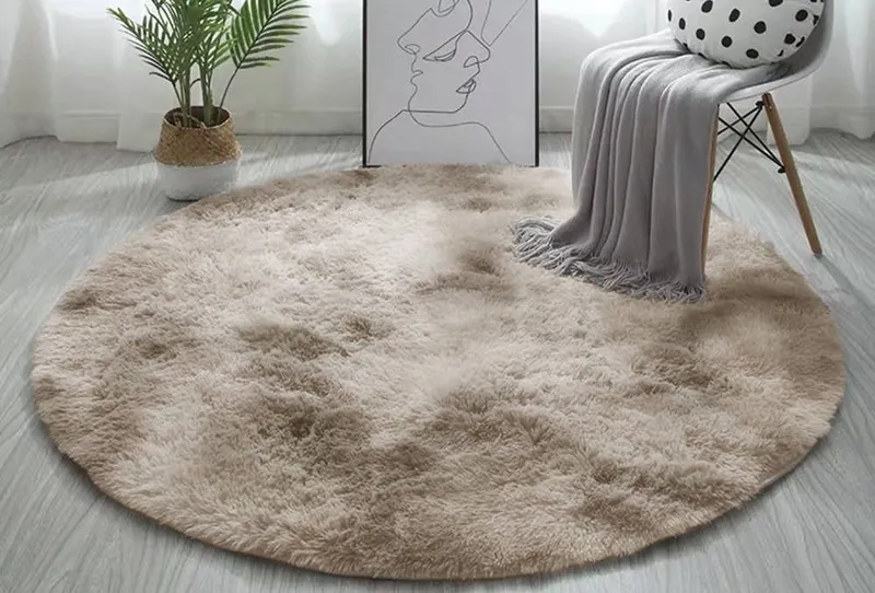Dywan Okrągły Shaggy Ombre 140x140 cm Do Salonu - Beżowy