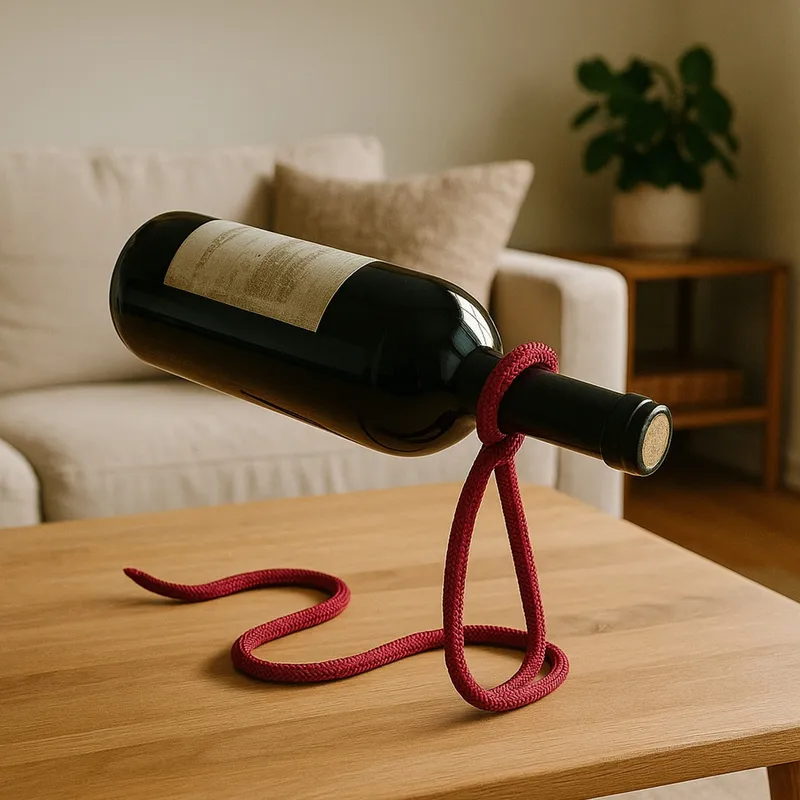 Stojak Półka Uchwyt Na Wino Butelkę Magiczny Sznurek Lasso - Czerwony