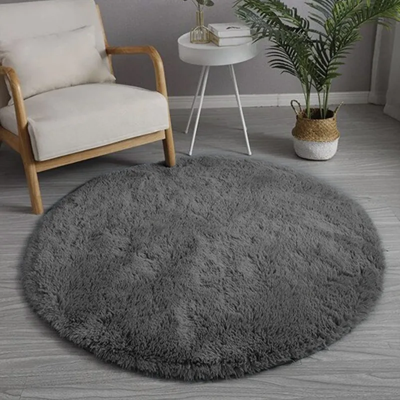 Dywan Okrągły Shaggy 90x90 cm Do Salonu Ciemnosrebrny