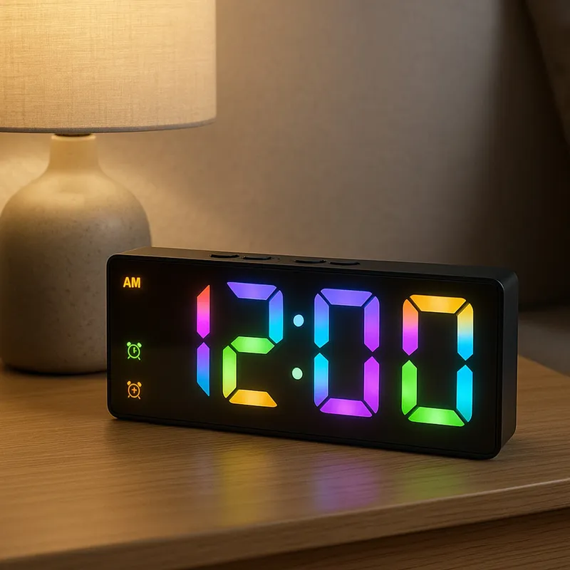 Budzik Zegar Elektroniczny Cyfrowy LED 24H Alarm Drzemka Temp - Czarny