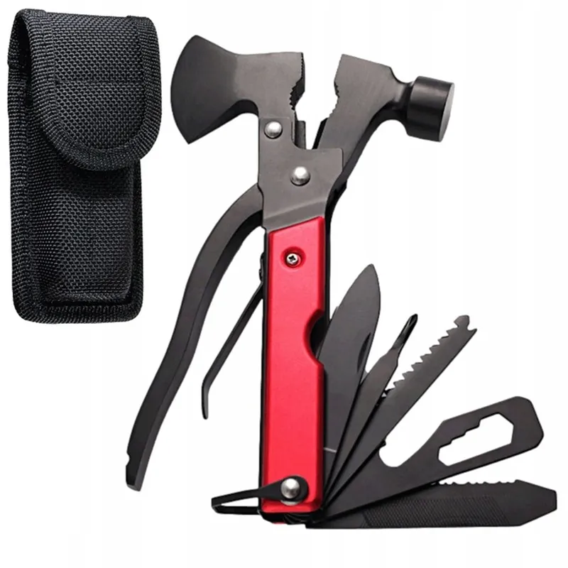 Multitool 17w1 Składany Scyzoryk Nóż Piła Survival - Czerwony