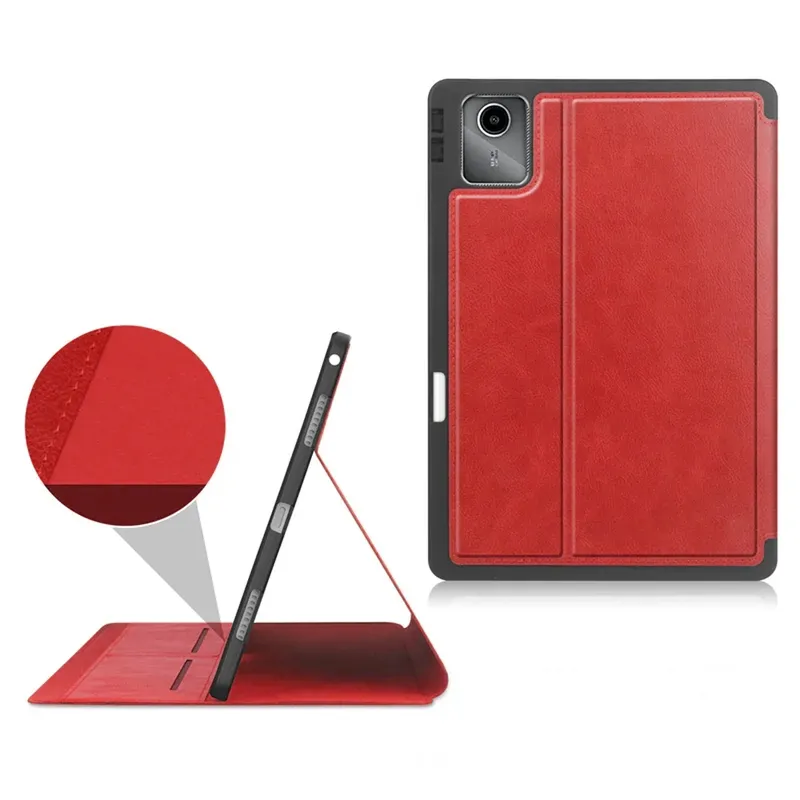 Etui Skórzane Do Lenovo Tab M11 10.95 Z Kieszeniami I Podstawką - Czerwone