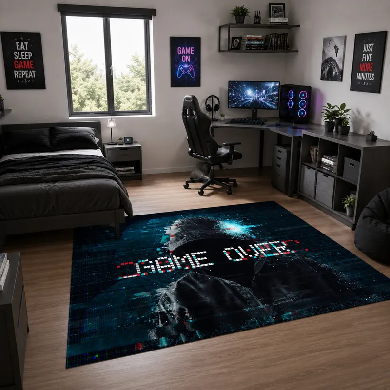 Dywan Gamingowy Mata Pod Fotel 170x120 Antypoślizgowy - GameOver 150x100 cm