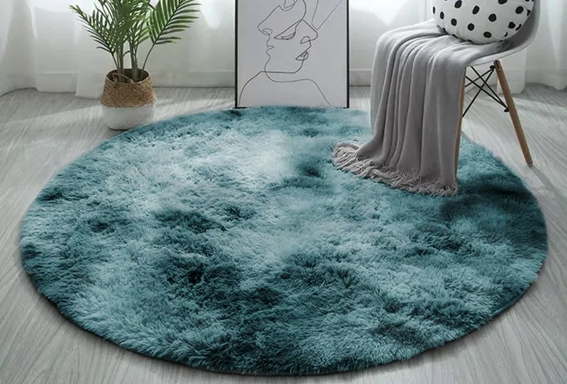 Dywan Okrągły Shaggy Ombre 120x120 cm Do Salonu - Granatowy
