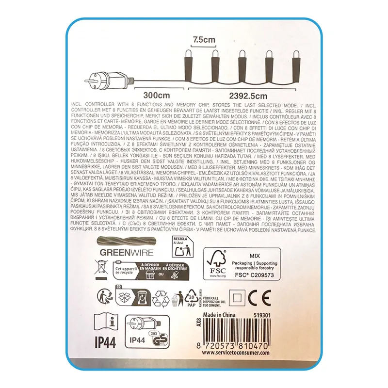 Lampki Choinkowe 320 LED 27m Ciepłe IP44 Timer - Biały