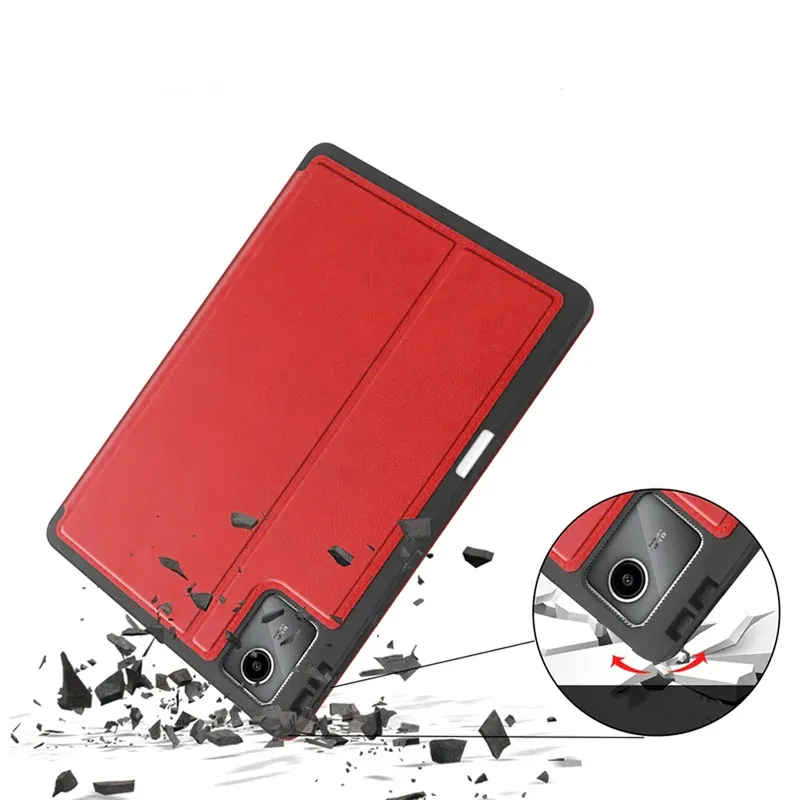 Etui Skórzane Do Lenovo Tab M11 10.95 Z Kieszeniami I Podstawką - Czerwone