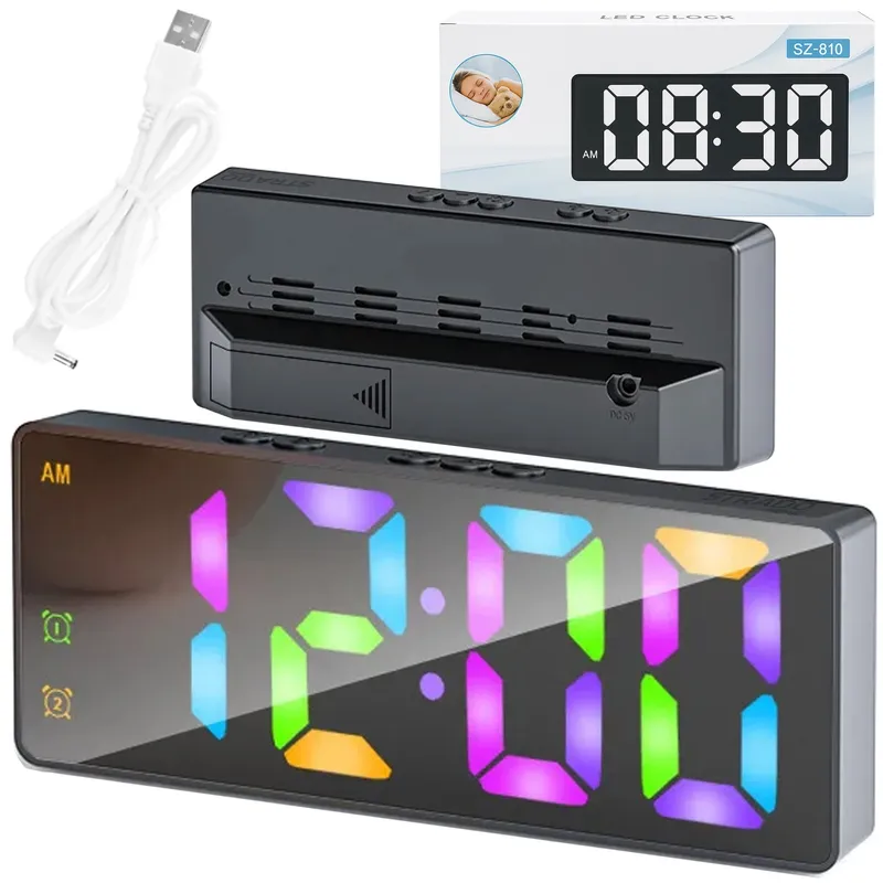 Budzik Zegar Elektroniczny Cyfrowy LED 24H Alarm Drzemka Temp - Czarny