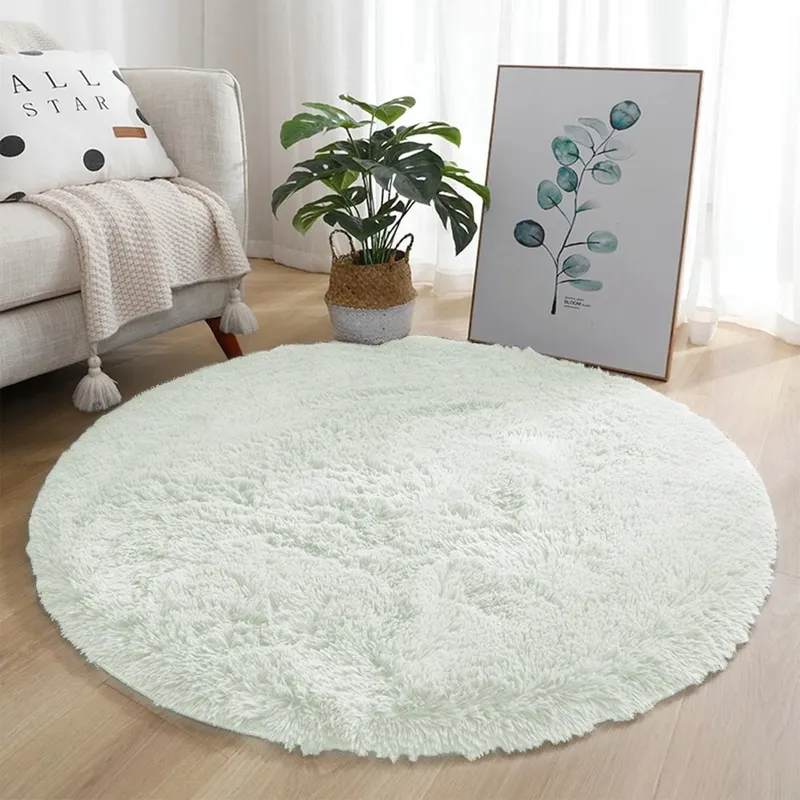 Dywan Okrągły Shaggy 150x150 cm Do Salonu I Sypialni - Biały