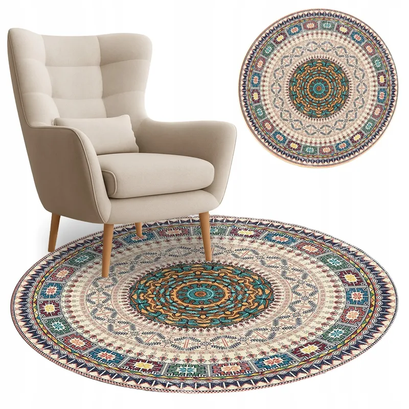 Dywan Okrągły Novo 150x150 cm Do Salonu Orientalny - Beżowy