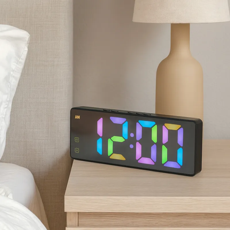 Budzik Zegar Elektroniczny Cyfrowy LED 24H Alarm Drzemka Temp - Czarny