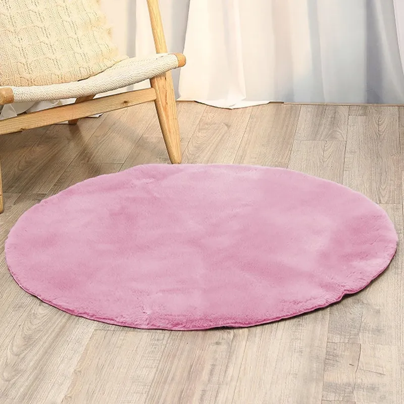 Dywan Okrągły Rabbit 100x100 cm Pluszowy Do Salonu - SakuraPink