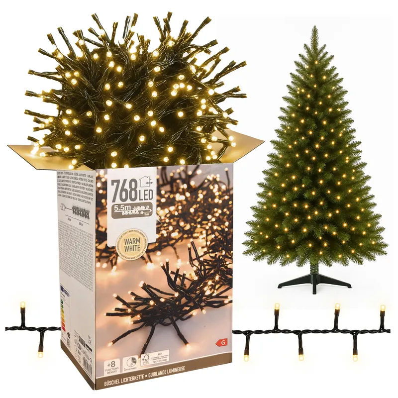 Lampki Choinkowe 768 LED Ciepłe 8 6m Timer 8F Wewnętrzne/Zewnętrzne - Białe