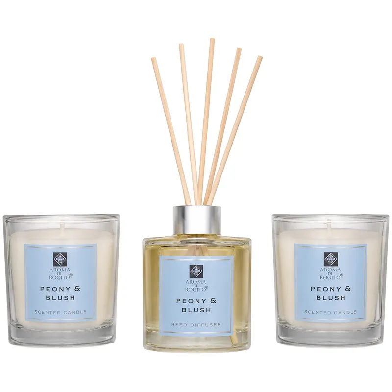 Zestaw Dyfuzor Zapachowy Patyczki 50 ml + 2 Świece Peony & Blush