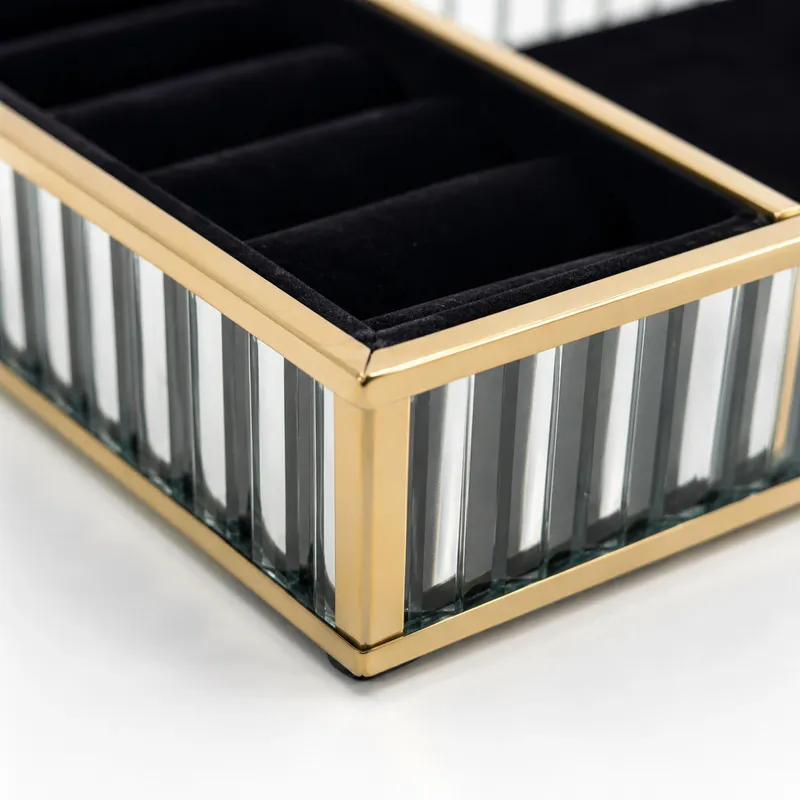 Szklana Szkatułka Na Biżuterię 26x13x4cm Organizer Welurowa - Czarna