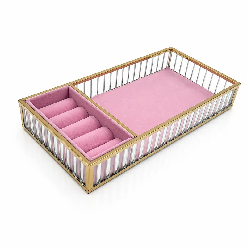 Szklana Szkatułka Na Biżuterię 26x13x4cm Organizer - Różowa