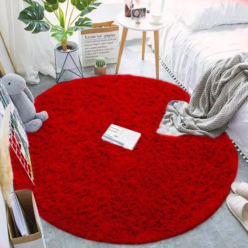 Dywan Okrągły Shaggy 140x140 cm Pluszowy Do Salonu - BloodyRed