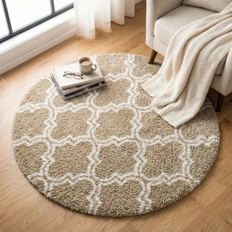 Dywan Okrągły Shaggy Decor 140x140 cm Do Salonu - Khaki