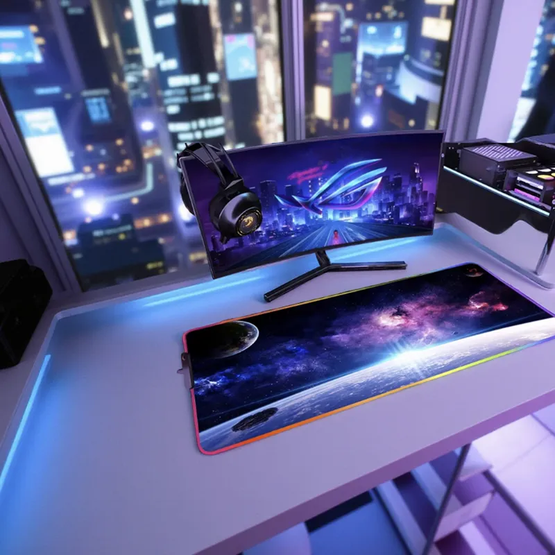 Podkładka Pod Mysz RGB 80x30 LED XXL Kosmos - Czarna