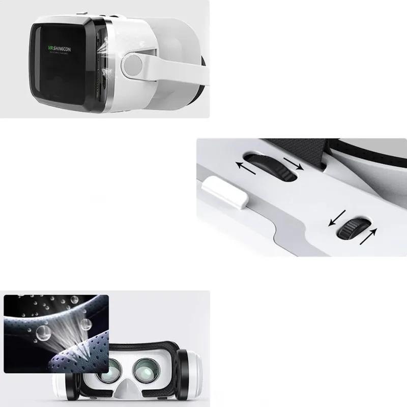 Okulary Gogle VR 3D 360 Shinecon G04BS Ze Słuchawkami Do Smartfona - Biały